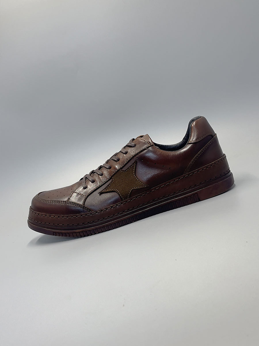 Giày sneaker da bò nam màu trơn cổ điển đơn giản — Màu đen, Màu cà phê