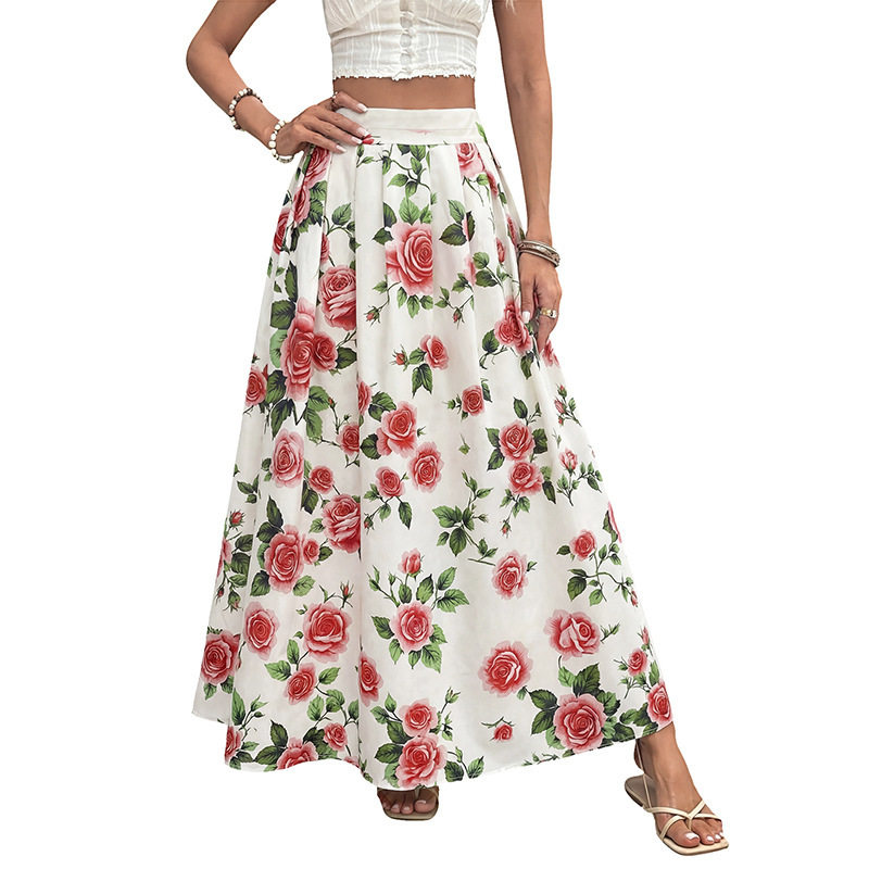 High Waisted Floral Print Skirt Sweet Vacation Style Womens Summer Fashion Wholesale Available