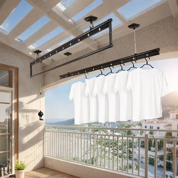 Source Manufacturer Hand-Cranked Adjustable Clothes Drying Rack, Double-Pole Balcony Drying Rack, Aluminum Alloy Storage Clothes Drying Rod