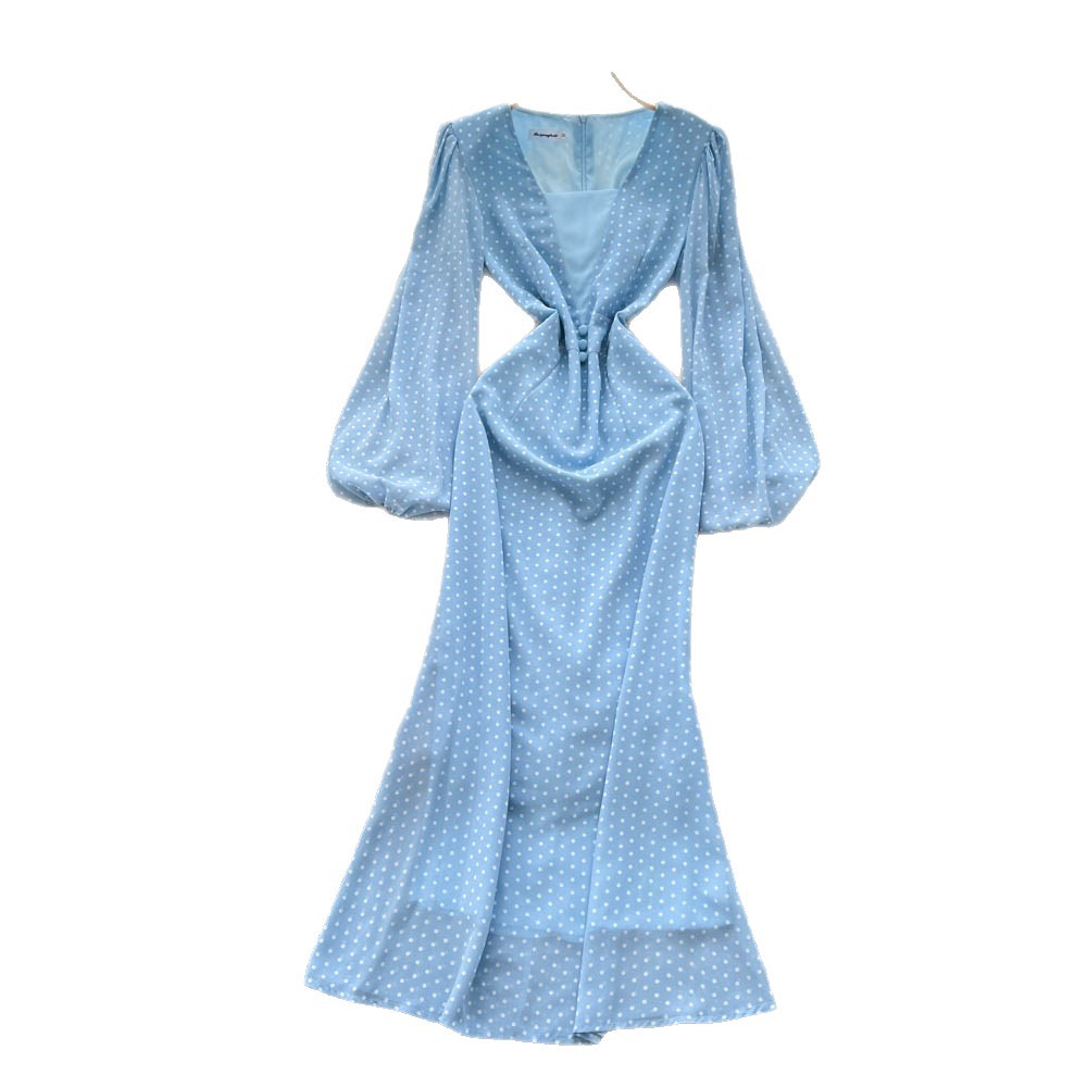 Elegant V Neck Floral Print Dress Lantern Sleeves Slim Fit Long Mermaid Style Perfect for Formal Occasions