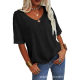 Women's T-shirt V-neck Half-sleeve Loose Shirt Casual Solid Color Basic Top