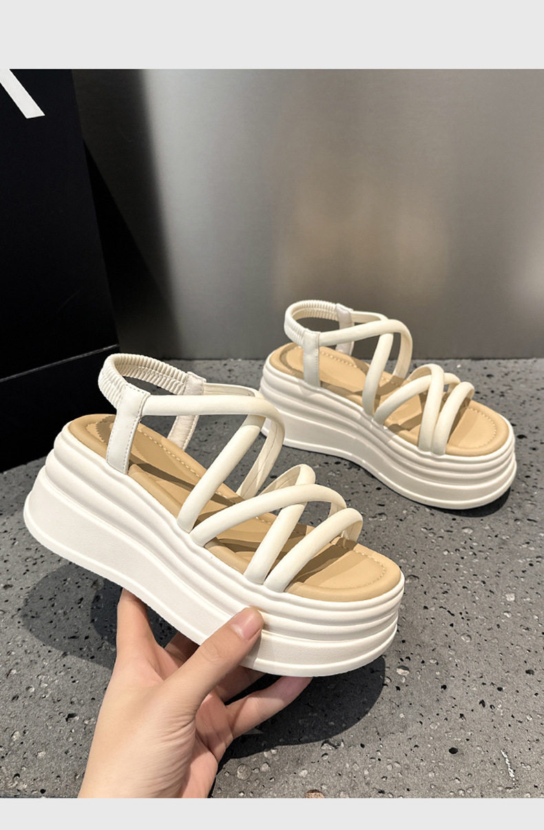 Sandal xỏ ngón nữ đế bệt chống trượt mùa hè — Đen, Len nguyên chất chi tiết 12
