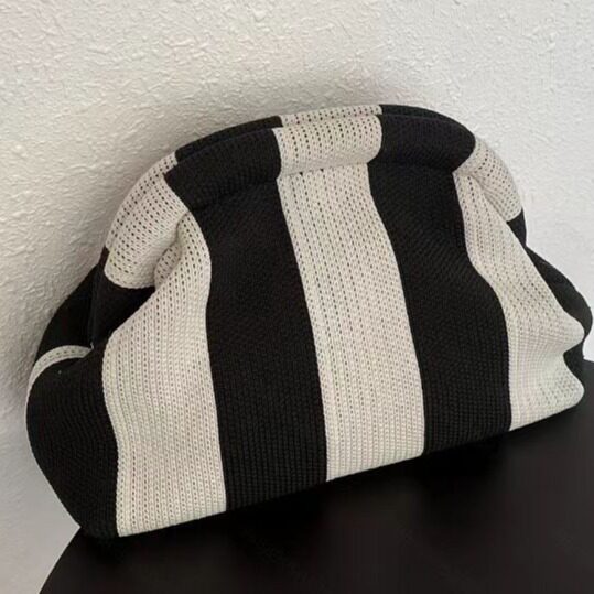 2026 Amazon Cross-Border New Knitted Handbag with Stripes and Cloud Design, Large Capacity, Versatile for Daily Use, Color-Blocking Fly-Knit Bag
