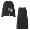 2025 Winter Lazy Style Autumn and Winter Outfit Suit Women's Atmospheric Knitted Sweater Slimming Look Skirt Two-Piece Set