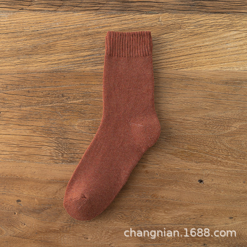 袜子男秋冬加厚保暖中筒袜纯色加绒女士毛圈袜毛巾底冬季男袜批发