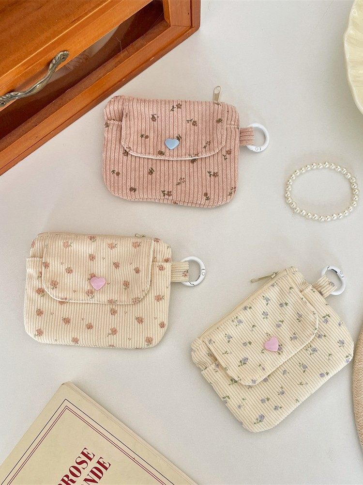 511221 Corduroy Printed Card Holder Coin Storage Bag Women's Wallet Zipper Card Holder Bank Card Id Bag