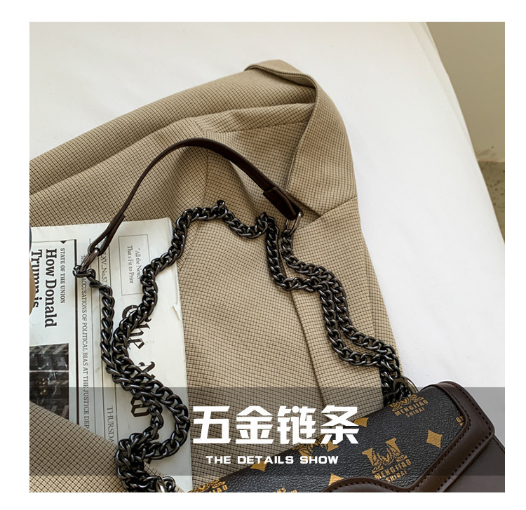 French Niche Bags for Women New Trendy Autumn and Winter Chain Shoulder Crossbody Bag Printed Small Square Bag Retro Style 22 undefined