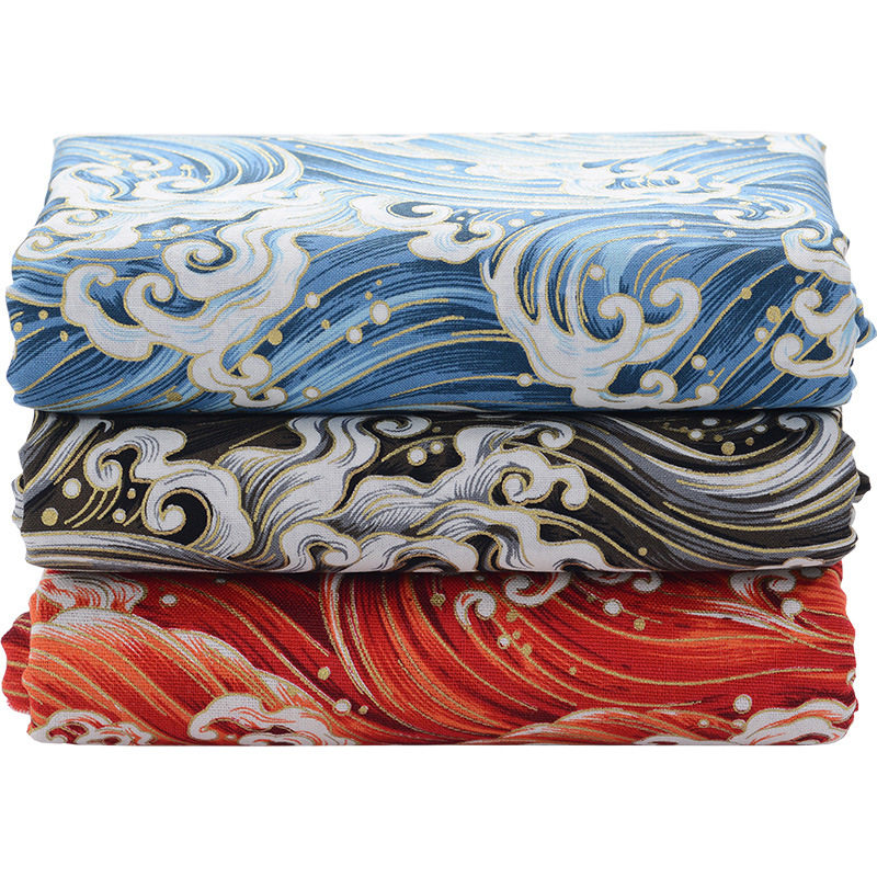 Pure cotton fabric Japanese style bronzing fabric handmade cotton printed cotton Chinese style clothes Hanfu koi Dragon year Crane