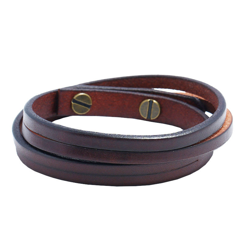 European and American New Retro Simple Two-Circle Cowhide Bracelet Men's Jewelry Fashion All-Match Punk Rock Leather Bracelet