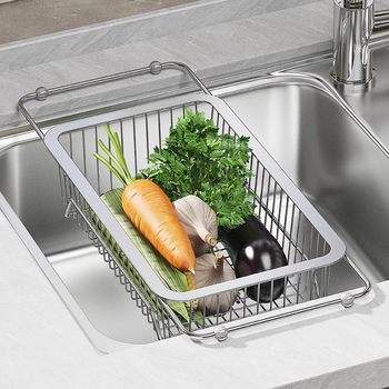 Drain BasKet Dish RacK Dish RacK Kitchen Storage RacK 304 Stainless Steel Telescopic SinK Drain RacK Fruit Plate K-1027