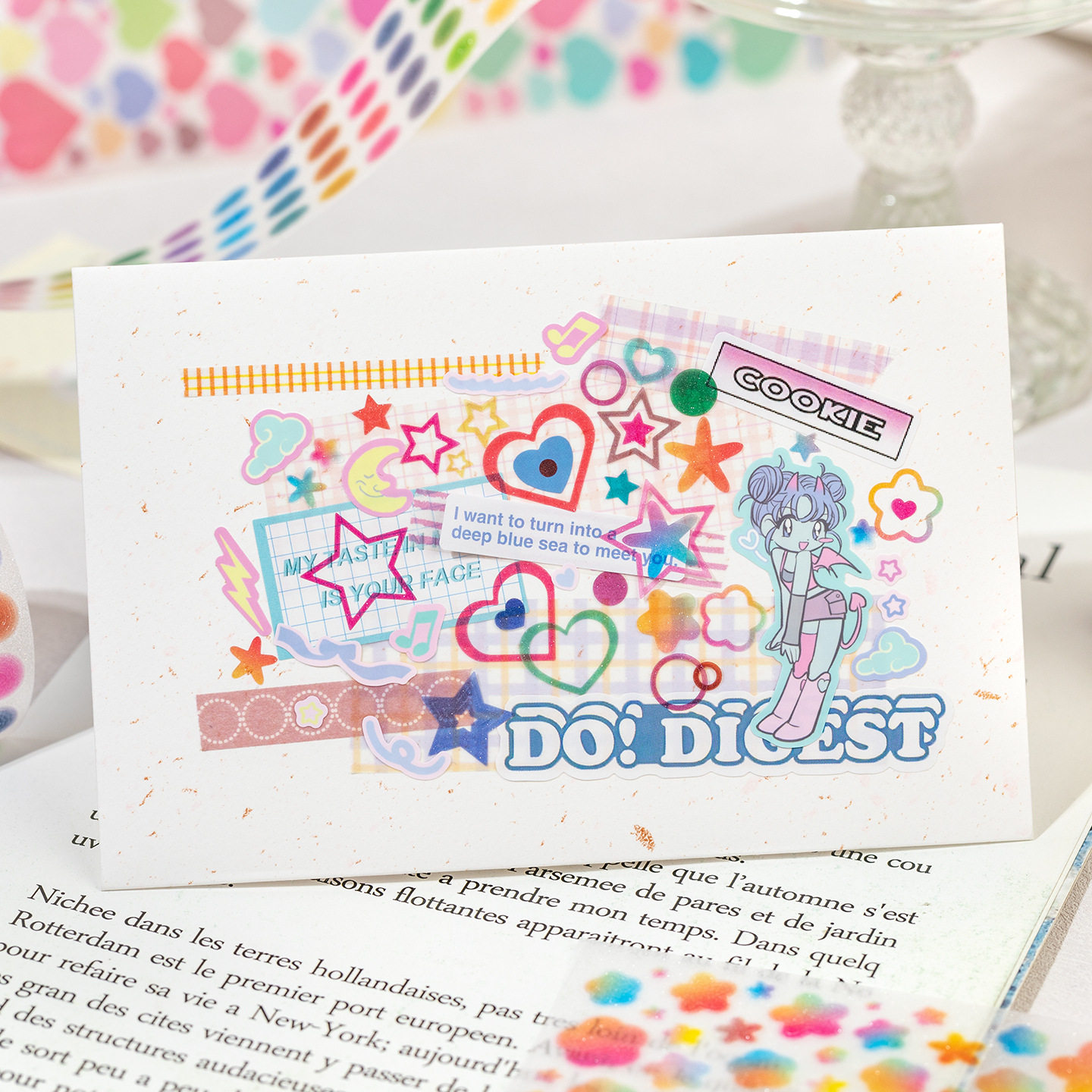 Patterned Pet Die-Cut Tape with Colorful Dreams, Heart Stars, Versatile Planner DIY Decoration Stickers