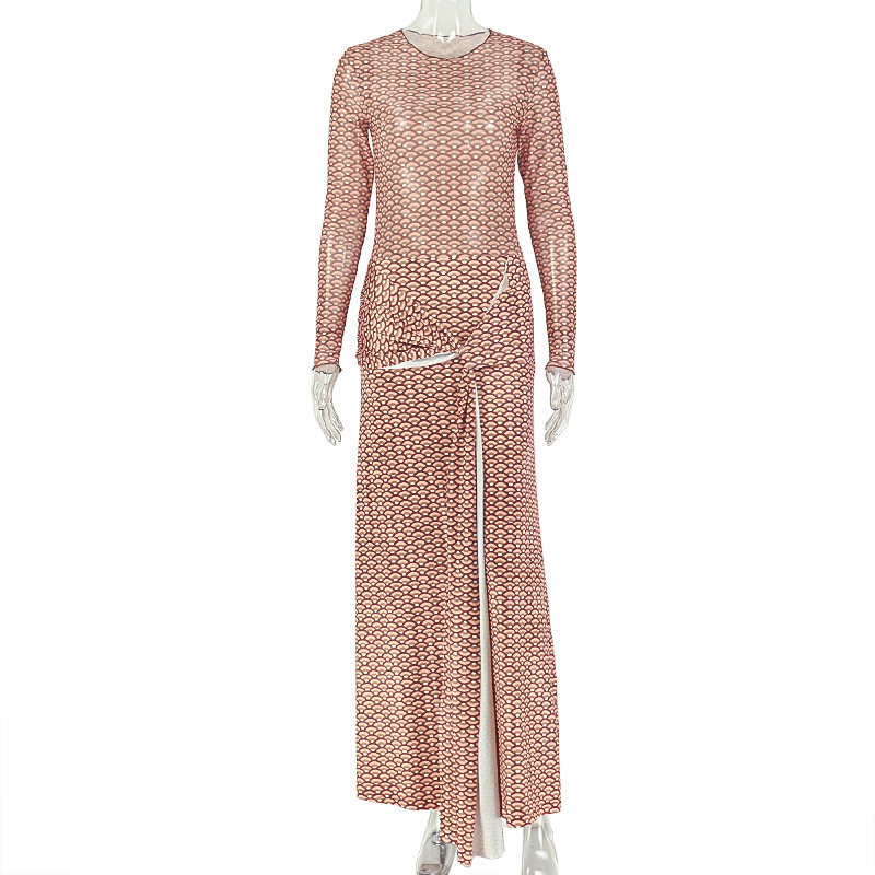 A Line Dress Ruffled Design Tie Detail Long Sleeve Round Neck Casual Vacation Wear Wholesale Available