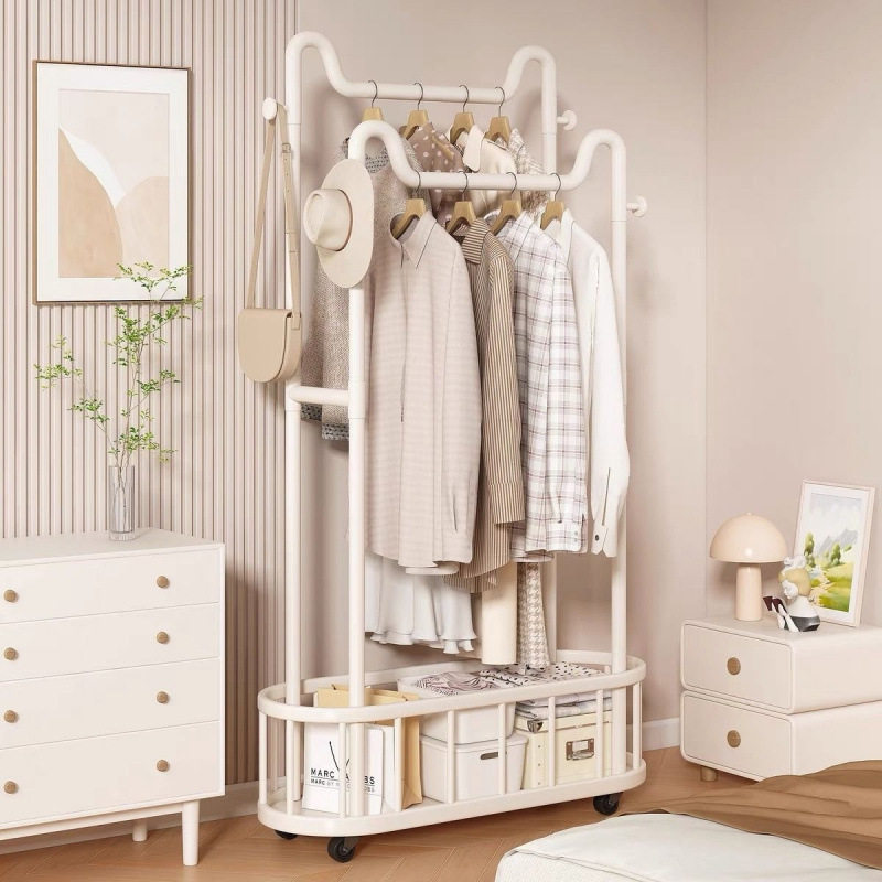 Clothes Rack Floor-Standing Vertical Clothes Rack Floor-Standing Mobile Wheeled Rental Dormitory Clothes Drying Rack Bathroom Cat Ear Coat Rack
