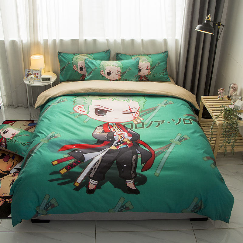Sanding printing four-piece cartoon style 1.5/1.8m quilt cover three-piece double bedding kit