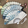 8 inch new double-sided students dance fan antique silk cloth disco plastic fan folding fan female manufacturers wholesale