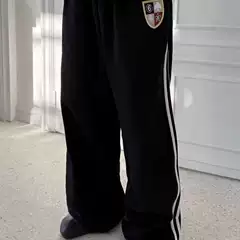 American-Style Trendy Brand Three-Stripe Embroidered Badge Wide-Leg Casual Pants Unisex Loose Straight Striped Sweatpants Men's Sports Long Pants