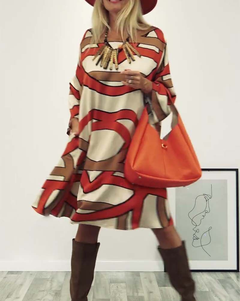 Long Sleeve Printed Dress Round Neck Trendy Design Autumn Collection Perfect for Casual Outings Wholesale Available