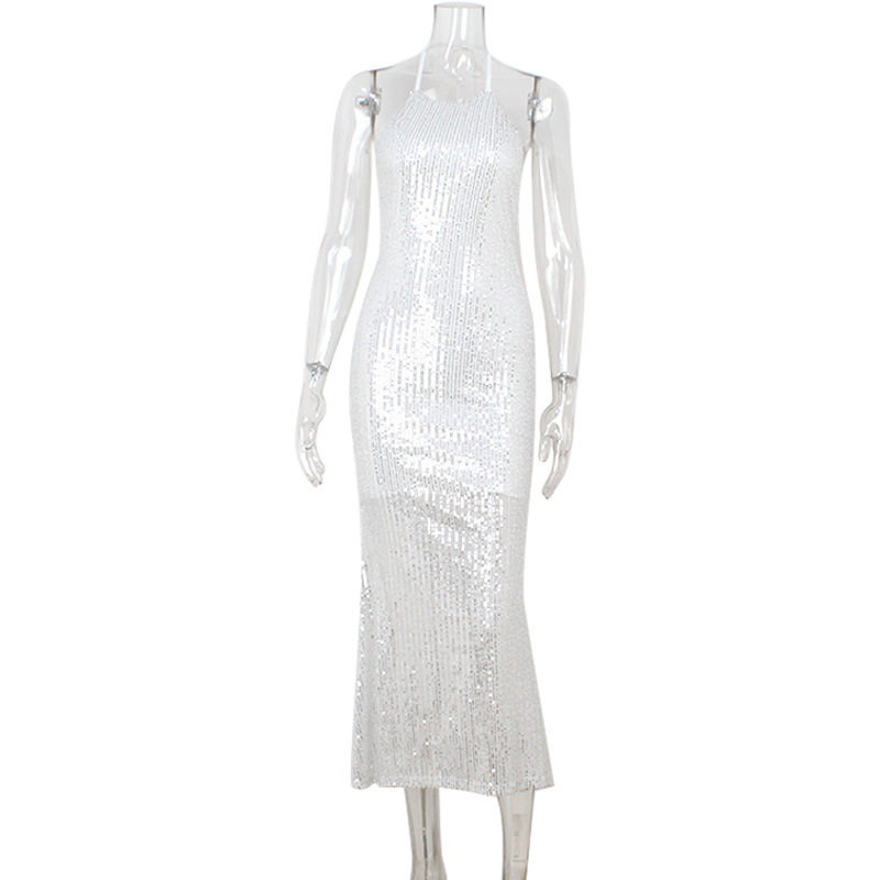 Backless Halter Neck Sequin Dress Slim Fit Elegant Mermaid Style Perfect for Evening Events Wholesale Available