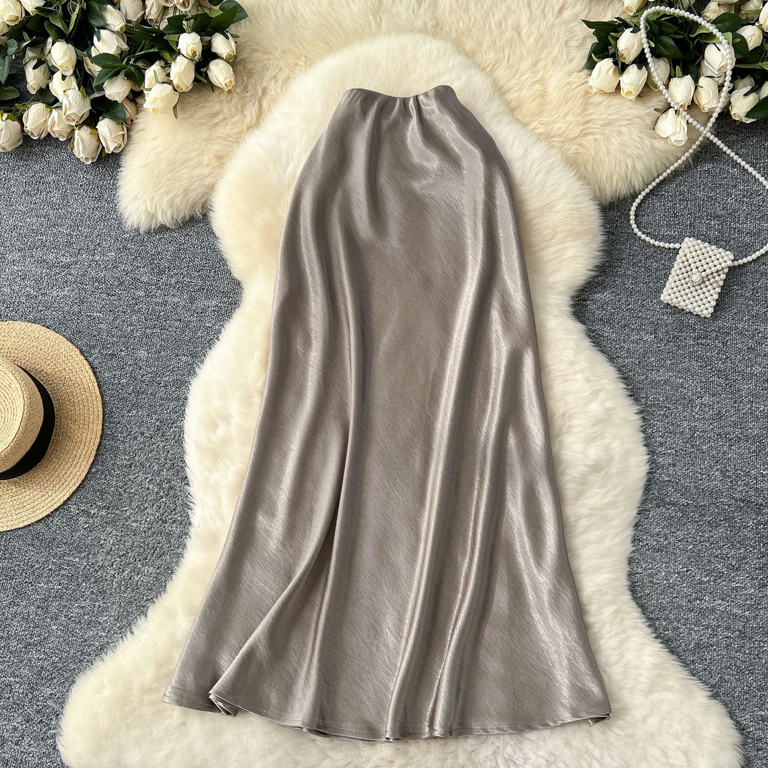 High Waist Satin Midi Skirt for Women A Line Silhouette Elegant Fit Flare Design Perfect for Spring and Summer Wholesale