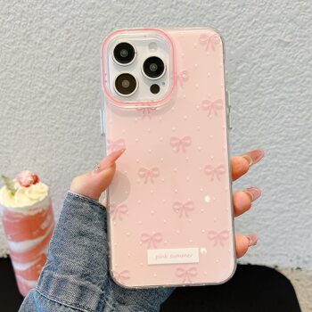 Korean Style Suitable for iPhone 17 Pro Max Phone Case, Imd Double-Layer Cute Bow, Apple 16 Anti-Drop Protection