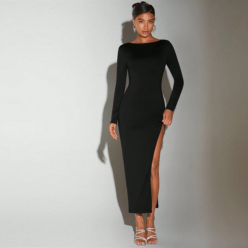 Elegant Womens Midi Dress Sexy Backless Design Round Neck Comfortable Fabric Perfect for Beach Vacations Wholesale