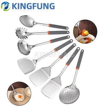 Cross-Border Stainless Steel Tube Silicone Handle Kitchen Utensils 7-Piece Spatula and Spoon Non-Stick Pan Set Kitchen Tool Set