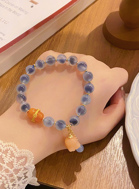 烟雨江南~墨蓝糖心玛瑙手串