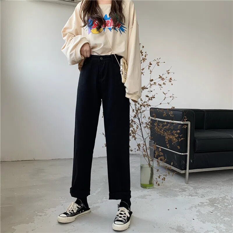 Womens High Waisted Wide Leg Jeans Casual Loose Fit Korean Style Straight Cut Versatile for Spring and Autumn