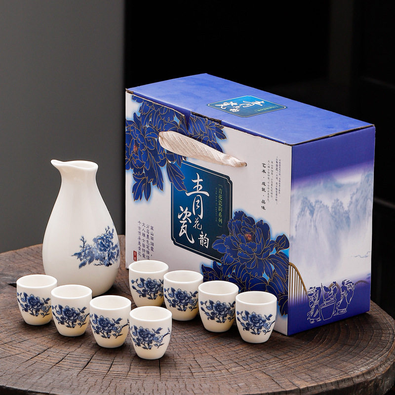Blue and White Porcelain Wine Set, Ceramic Wine Warmer, White Porcelain Wine Divider, Chinese Creative White Wine Cup, Creative Wine Set
