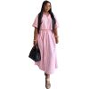 European and American Lapel Striped Short-Sleeved Cardigan Shirt High-Waist Slim Strap Skirt African New Fashion Two-Piece Set