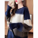 Вязаный свитер в полоску с круглым вырезом, новый осенне-зимний вязаный свитер, свободный топ в западном стиле 2025 года, универсальная верхняя одежда, толстый