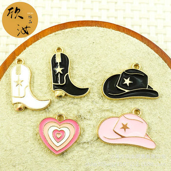 Cowboy Hat DIY Drop Oil Jewelry Accessories Single Hanging Cowboy Boots Cute Hand Rope Pendant Small Chanel Style Necklace Pendant