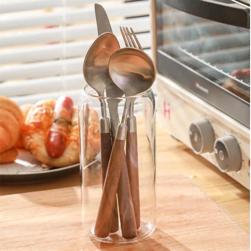 High-End Solid Wood Walnut Handle Stainless Steel 304 Steak Knife and Fork Western Food Knife, Fork and Spoon Dessert Tableware Set