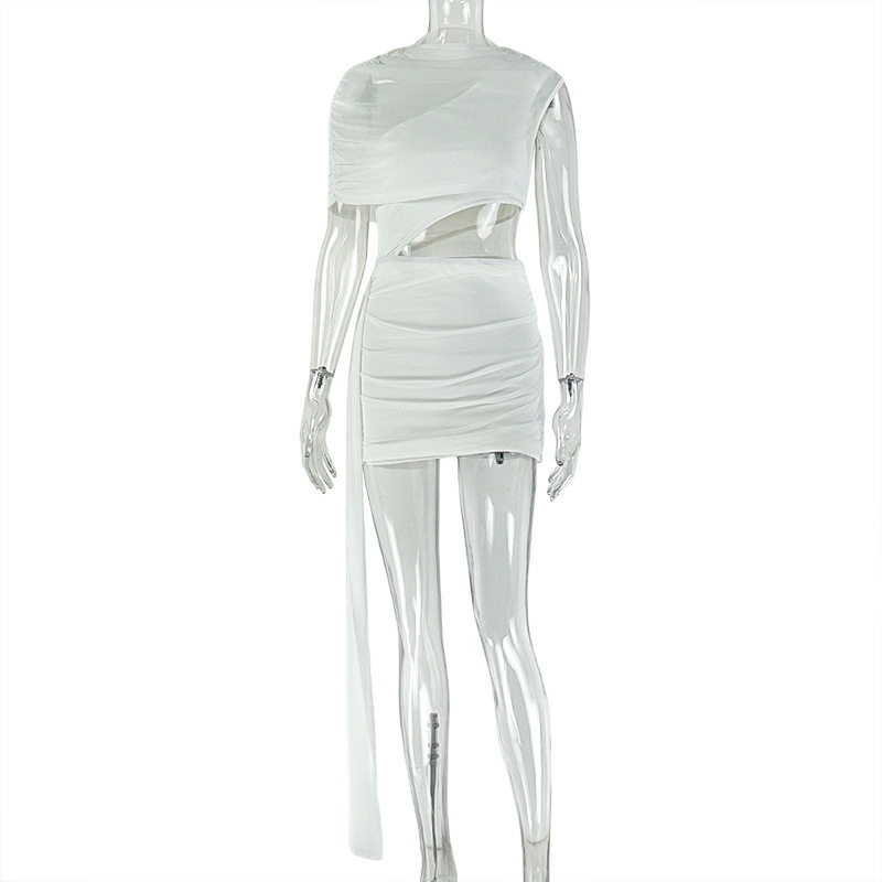 Asymmetrical Ruched Sleeveless Dress Solid Color Elegant Fit Comfortable Fabric Casual Outing Wear Wholesale