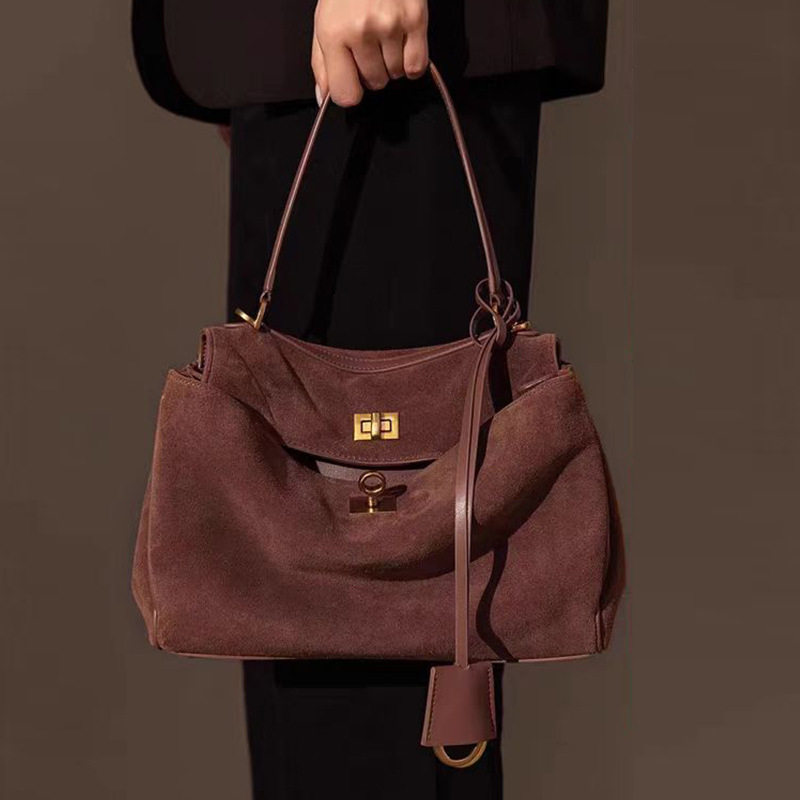 Сумка Kelly bag из матовой замши Rodeo, сшитая из воловьей кожи подмышками, женская портативная сумка-тоут, сумка-мессенджер на плечо для пригородных поездок Изображение 1