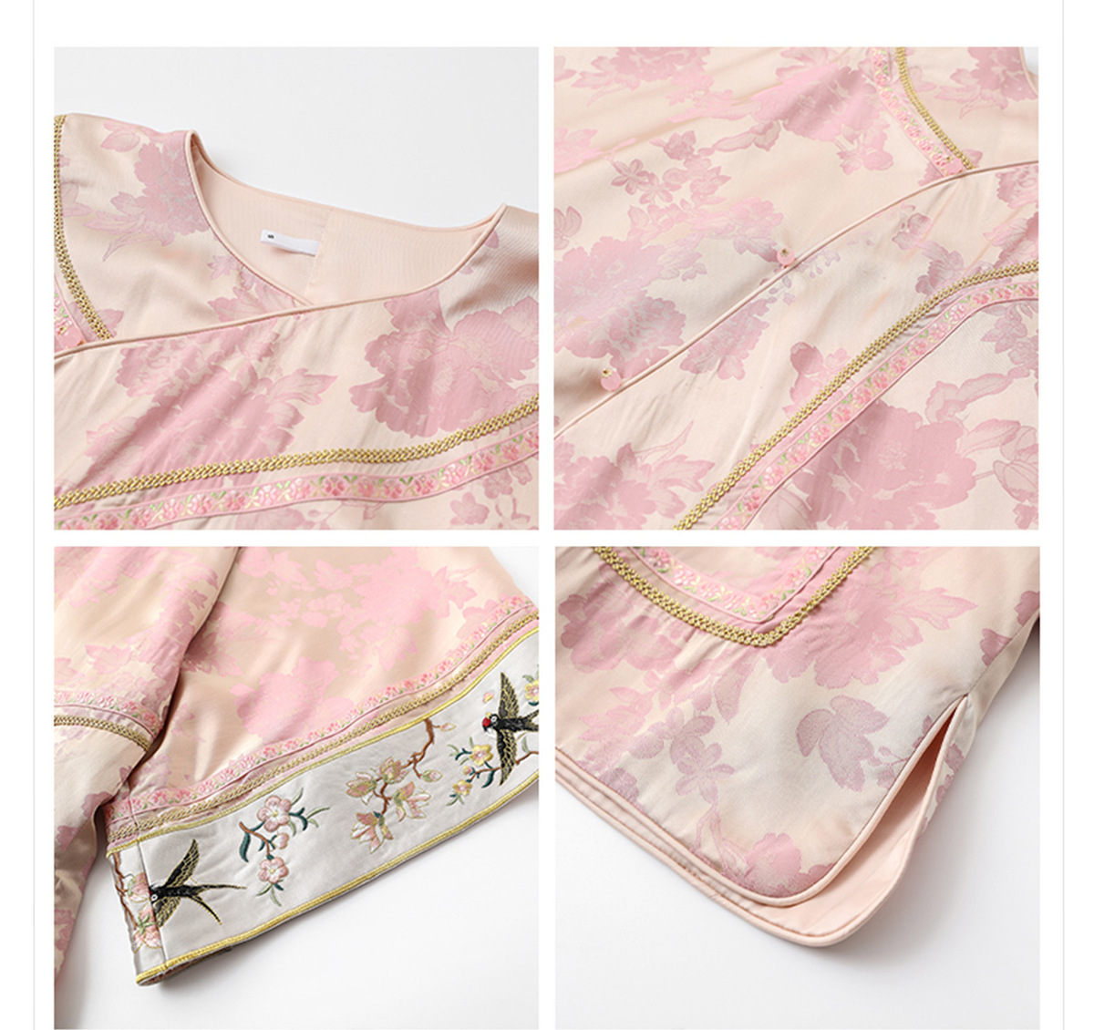 Áo sơ mi nữ dài tay dáng rộng họa tiết hoa nổi chất liệu rayon pha polyester — Củ sen hồng (giao hàng trong 7 ngày), Hoa sen hồng (tóc cùng ngày)