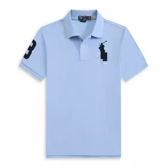 Cross-Border Raff Short-Sleeve Polo Shirt Summer Turn-Down Collar Solid Color Embroidered Large Horse Logo Men's Trendy Casual Loose Fit Plus Size