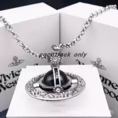 High Version of the Queen Mother Obsidian Three-Dimensional Saturn Necklace Retro Carved Planet Obsidian Beads Chain Necklace