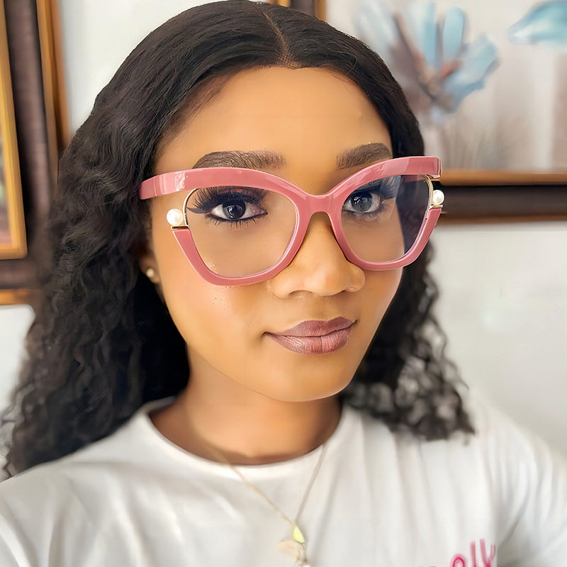 2024 new anti-blue light Women's plain glasses cross-border personalized colorful Pearl decorative glasses frame elegant glasses frame