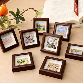 Wooden Photo Frame DIY Oil Painting Mini Small Square Frame Square Hollow Photo Frame Oil Pastel Can Be Hung or Placed on the Table Creative Frame