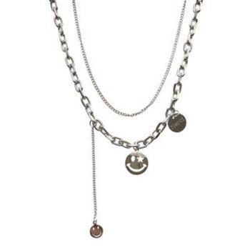Ins Style Hip-Hop Smiley Face Necklace Women's Smile Chain Necklace Light Luxury Niche Design Sense Titanium Steel Neck Double-Layer Accessories
