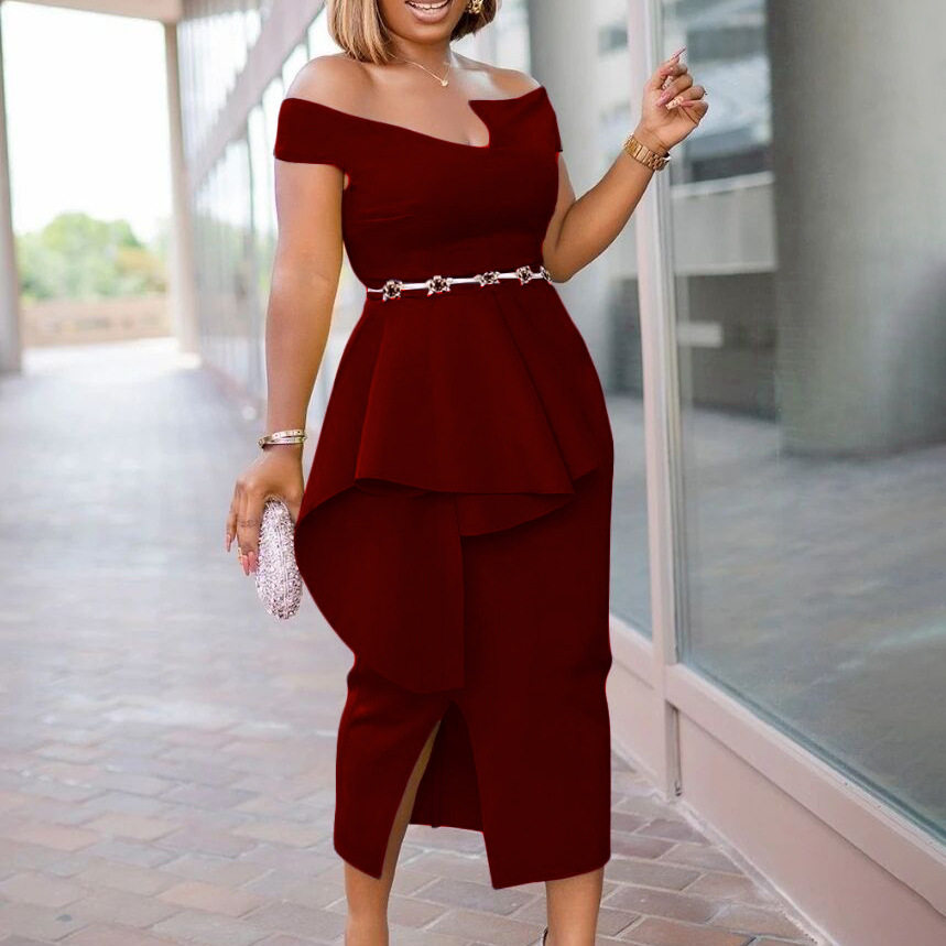 Plus Size Fashionable Womens Dress High Waist Midi Length Elegant Style Perfect for Work or Special Occasions