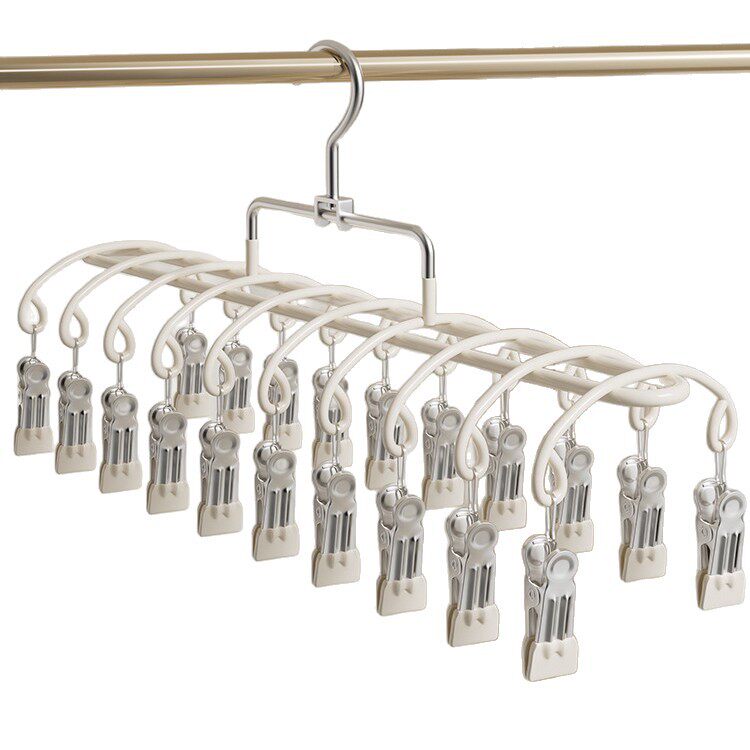 Stainless Steel Sock Drying Rack with Multiple Clips for Student Dormitory, Home Balcony Windproof Drying Rack for Underwear and Socks