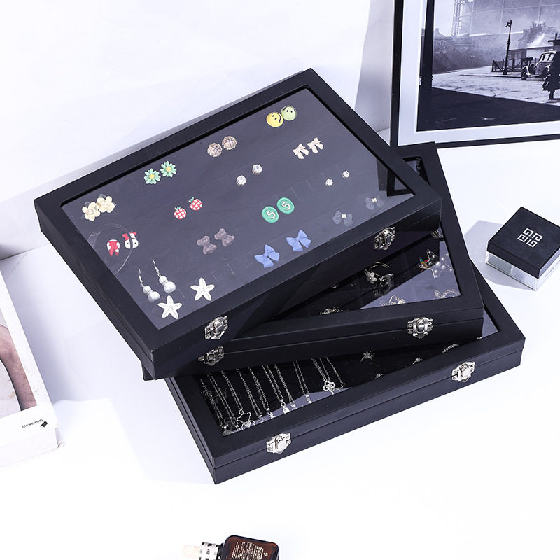 Large Black Leather Jewelry Box Jewelry Box Storage Box Jewelry Transparent Jewelry Box Display Box Necklace Box Ready for Sale
