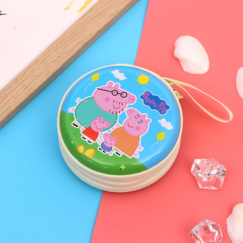 Customized Peppa Pig Tinplate Coin Purse Kidsren's Mini Round Zipper Bag Headphone Data Cable Storage