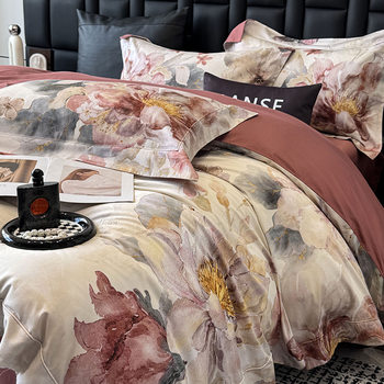 Autumn and Winter Ceramic Brushed 100S Xinjiang Long-Staple Cotton Four-Piece Bedding Set, Suitable for Sleeping Naked, Digitally Printed Bedding with a High-End Feel
