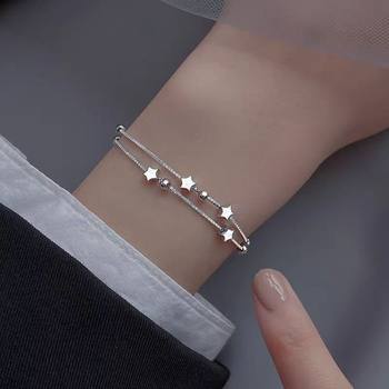 Double-Layer Star Silver Bead Bracelet for Women Ins Accessible Luxury Niche Design Exquisite Round Beads Fairy Style Hand Jewelry