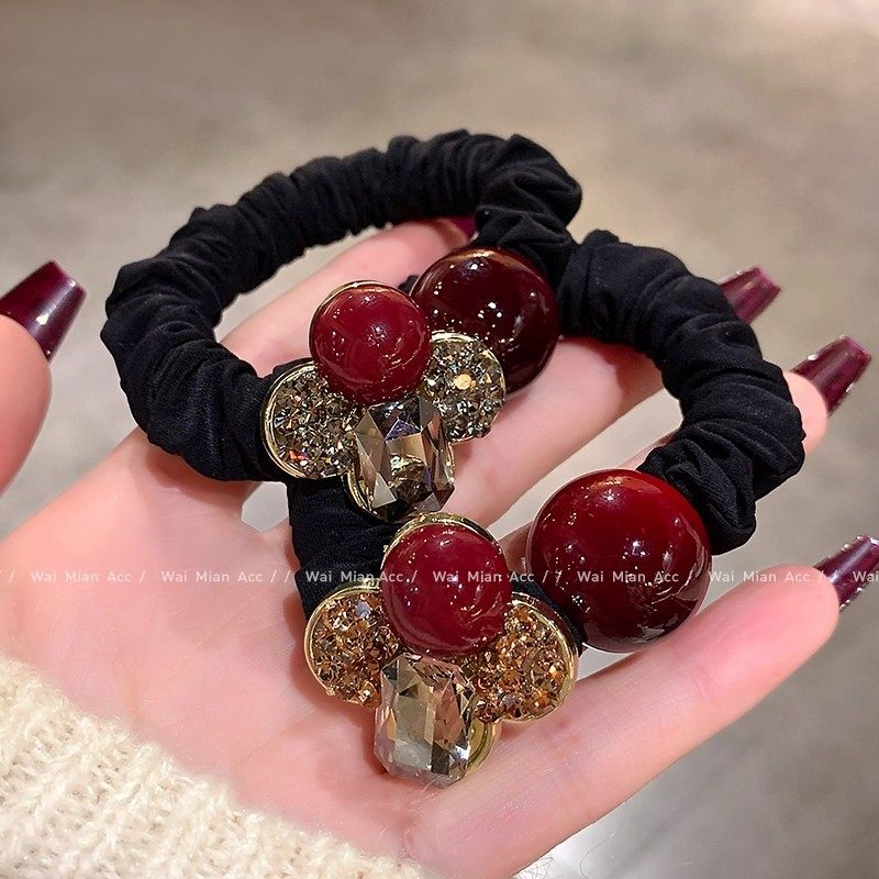 Korean and Japanese Versatile Pearl Hair Ties High Elasticity Hair Bands for Women Fashion Light Luxury Rhinestone Bun Hair Ties New Elastic Bands