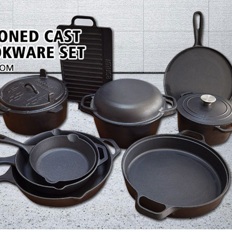 Factory Direct Sales Cast Iron Pot 7-Piece Set Cast Iron Outdoor Camping Cookware Set Non-Stick Pot Spot Manufacturer