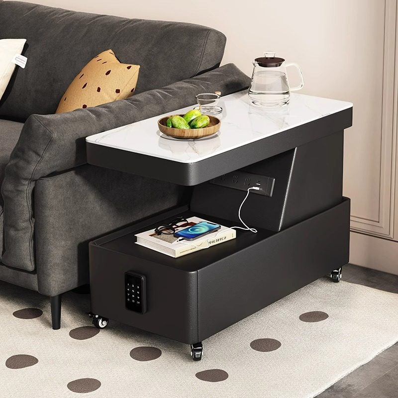 Movable Coffee Table for Small Apartments, Modern Minimalist Side Cabinet, Light Luxury Living Room, Italian Minimalist Sofa Side Table Trolley